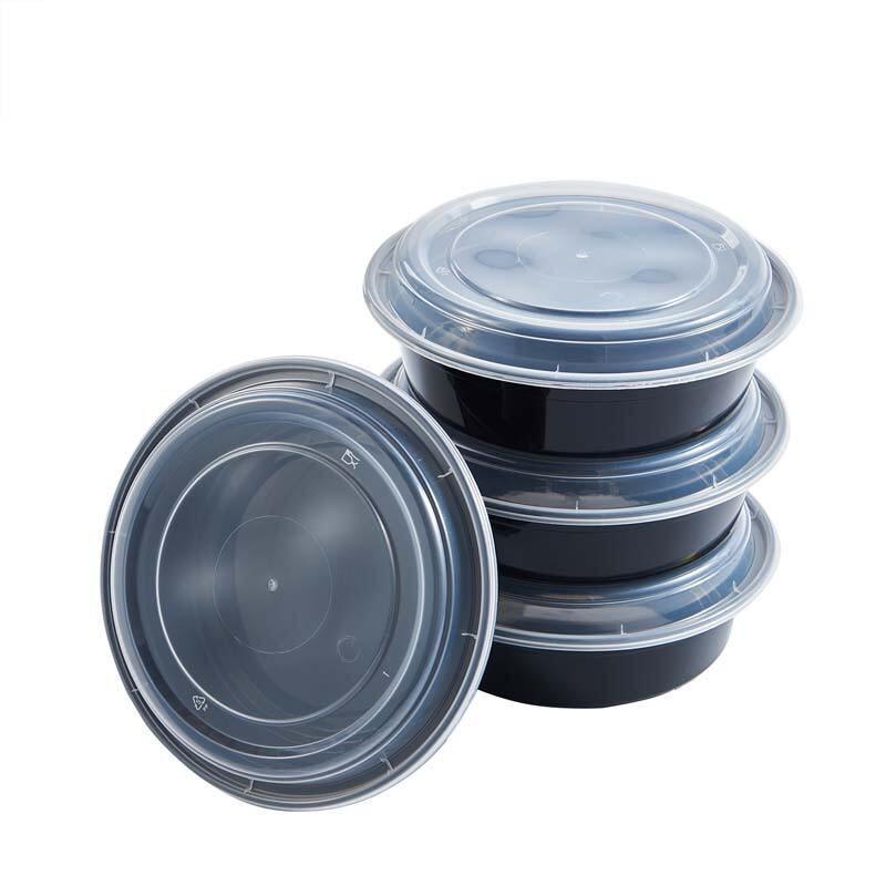 24 oz PPプラスチック マイクロ波対応 円形 黒 使い捨てテイクアウト